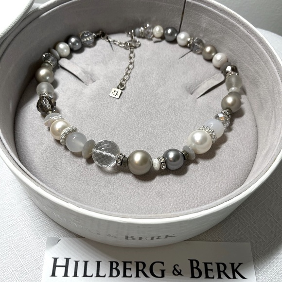 Hillberg & Berk STATEMENT NECKLACE natural stones, Swarovski PEARLS & crystals - Picture 1 of 9